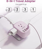 European Travel Plug Adapter, LENCENT US to Europe Type-C Foldable Power Plug with 4 Outlets 4 USB Ports (2 USB C), Power Adaptor for USA to EU Euro Iceland Spain Italy France Germany Greece, Pink
