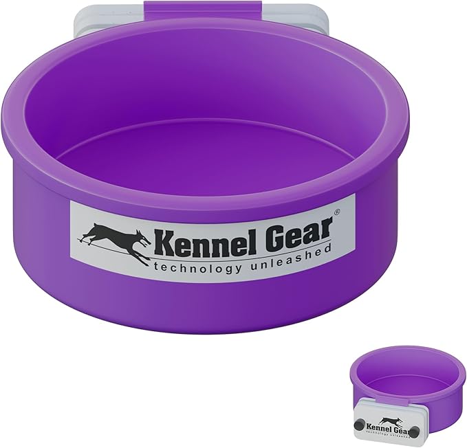 Dog Crate Water Bowl No Spill, 20oz Food-Grade Polypropylene Feeder, Secure Crate Mount with Covered Parts, Travel-Ready & Easy to Clean (Purple)