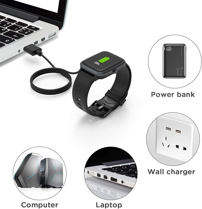 [2 Pack] Universal Smart Watch Charger Magnetic, VeryFit / da fit Smartwatch Accessories 2 Pin Replacement Charging Cable Compatible All 2.54mm - 2.84mm-Pin-Pitch Smart watch (Model A&B Only one Fit)