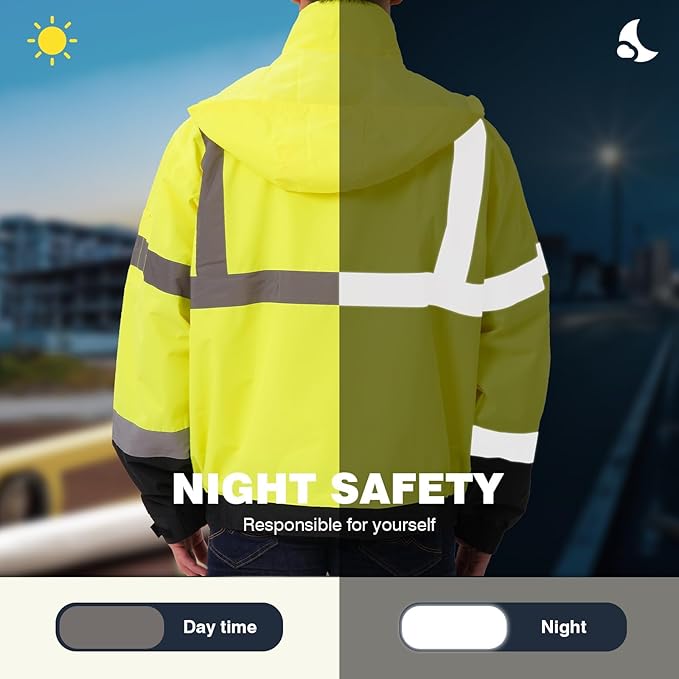 SKSAFETY Hi Vis Safety Rain Jacket for Men, Construction Work Rain Gear Heavy Duty Class 3 Rain Coat Waterproof Lightweight