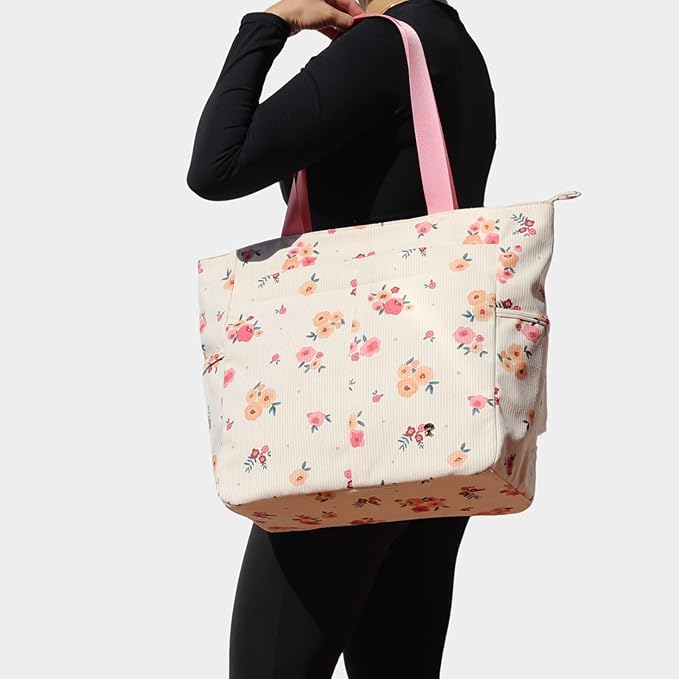 ESVAN Original Floral Tote Bag Large Shoulder Bag with Multi Pockets for Gym Travel Beach Daily Bags