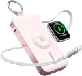 RORRY Portable Charger, 12000mAh 30W Fast Charging Power Bank with Built-in Retractable USB C Cable, Battery Pack with Keychain, Travel Essentials for iPhone, Apple Watch, iPad, Pink