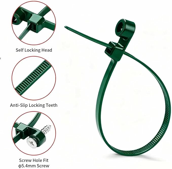 200 PCS 6 inch Green Zip Ties with Screw Hole 70lbs Mountable head Cable Ties Straps Multipurpose Heavy Duty Nylon Cable Zip Ties with Screw Mounting Hole