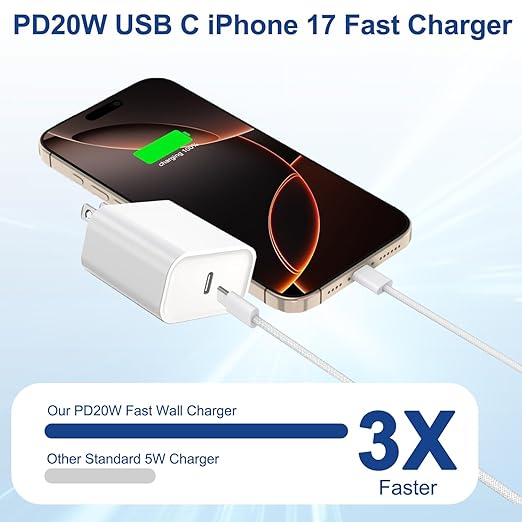 iPhone 17 16 15 Pro Max Charger Fast Charging 3Pack 20W Apple Fast Charger USB C Block with Cord for iPhone 17/17 Pro/17 Pro Max/17 Air/16/16e/16 Plus/16 Pro/16 Pro Max/15/15 Pro Max/iPad Pro/Air Pods