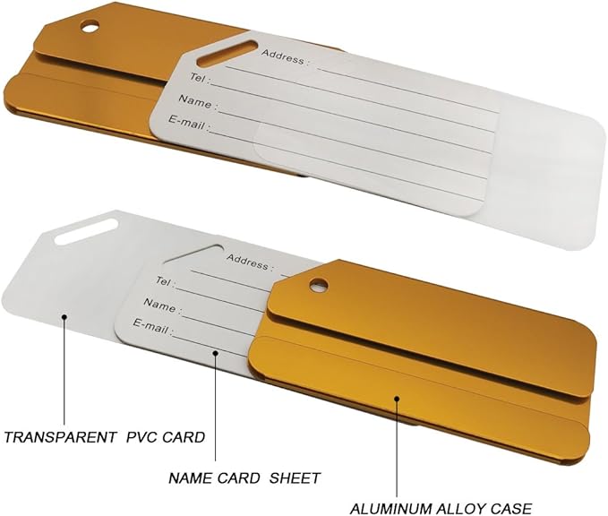 Aluminum Luggage Tags, Luggage Tag Holders for Travel Luggage Baggage Identifier by Ovener (5Pack Gold)