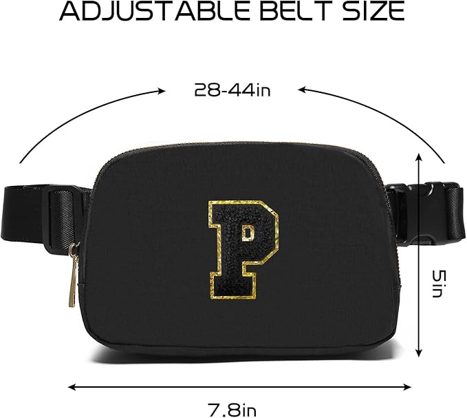 Gitus Belt Bag Fanny Pack Crossbody Bags with Initial Letter Patch Gifts for Wife Older Women Mother Coworker Bridesmaid Anniversary Travel Gifts Beach Gifts (Black-P)
