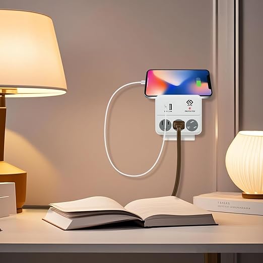 OSKOS 3 Outlets Wall Outlet with 2.4A USB Charger (1A1C), 1000J Surge Protector, Wall Tap, 15A/120V/1800W, Swivel Safety Cover, UL Listed