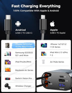 SUPERONE 【Upgraded】 Retractable Car Charger 4 in 1, Fast Car Phone Charger with Cord 2.6ft, USB C and Apple Car Charger Adapter, Compatible with iPhone 17 16 15/15 Pro Max/14/13/12/11, Galaxy, Pixel