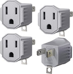2 Prong to 3 Prong Outlet Adapter, ETL Listed 3-2 Prong Adapter, Fire-Retardant (392℉) PBT Material, Heavy Duty Wall Plug Adapter for Old Homes, Travel to Japan, Gray (Light Gray (4-Pack))