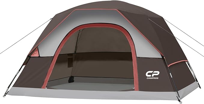CAMPROS CP Camping Tent 2/4/6 Person, Waterproof Windproof Double Layer Dome Tent, Easy Setup with Large Mesh Windows & Wide Door for Outdoor Camping Backyard