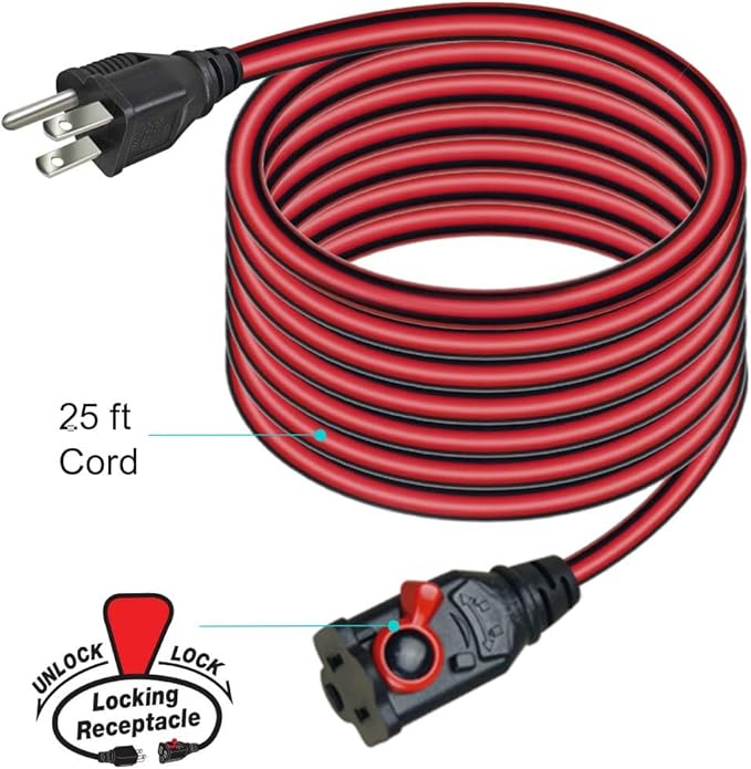OSKOS 8-Grounded-Outlet Power Hub with Swivel Safety Cover (UL Certified), Outdoor Use, Resettable 15A Circuit Breaker, 25FT Extension Cord with Locking Outlet (ETL Listed). Combo Pack.