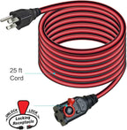 OSKOS 6-Grounded-Outlet Power Hub with Swivel Safety Cover (UL Certified), Outdoor Use, Resettable 15A Circuit Breaker, 25FT Extension Cord with Locking Outlet (ETL Listed). Combo Pack.