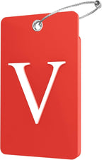 Gostwo 2 Pack Luggage Tags for Suitcases, 26 Initial Letter Travel Luggage Baggage Identification Labels ID Tag Fully Bendable Tags with Stainless Steel Loop (Red) (Letter V)