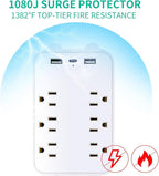 Surge Protector Outlet Extender, 6 AC Outlets & 2 USB-A & 1 USB-C Ports (3A), ETL Listed, Triple-Sided Wide-Spaced, 125V 1875W, Flame Retardant for Home Office Kitchen Travel