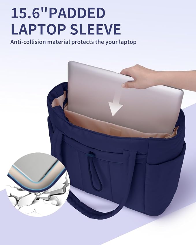 Wandering Nature Puffer Tote Bag with Cup Holder & Laptop Compartment & Trolley Sleeve for Travel, Work, Nurse, Women