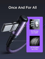 AINOPE USB C Cable 60W 2-Pack 3.3ft Nylon Braided USB C to USB C Cable Type C Charger Fast Charging Right Angle USBC Cable Charger Cord for iPhone 16 Pro Max 15 Plus Samsung S24 S23 iPad Pro Purple