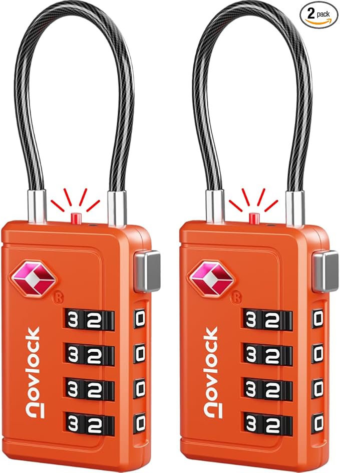 Luggage Locks TSA Approved with Inspection Indicator and Resettable 4-Digit, Easy-to-Read Combination, TSA Locks for Luggage, Suitcases, Backpacks & Travel Bags, Orange, 2-Pack