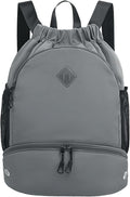 RHDZO Drawstring Backpack Gym Backpack with Shoe Compartment for Men Women String Sports Bag with Wet Pocket Cinch Swim Beach Bag, Large Gray