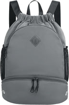 RHDZO Drawstring Backpack Gym Backpack with Shoe Compartment for Men Women String Sports Bag with Wet Pocket Cinch Swim Beach Bag, Large Gray