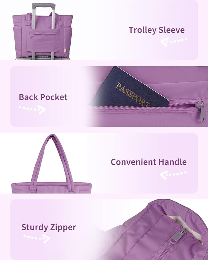 Wandering Nature Puffer Tote Bag with Cup Holder & Laptop Compartment & Trolley Sleeve for Travel, Work, Nurse, Women