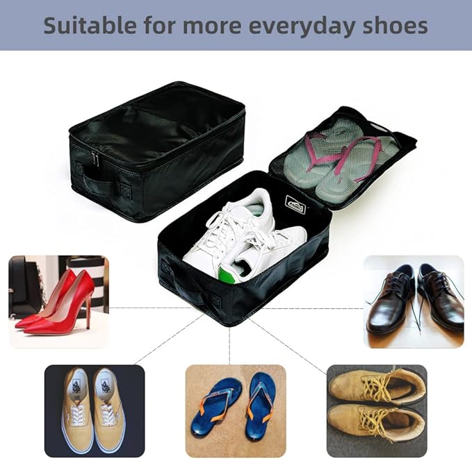 Travel Shoe Bags, Foldable Waterproof Shoe Pouches Organizer-Double Layer (4 Black Shoe Bags)