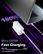 USB C Charger Block 100W, 3-Port GaN Super Fast Phone Charger for Samsung, Type C 65W Laptop Chargers with 10ft USB C Charging Cable for MacBook Pro/Air,iPad Pro, iPhone 17/16, S26 Ultra/S25[2 Pack]