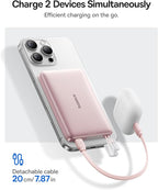 Baseus Picogo Qi2 15W Magsafe Portable Charger, 0.5" Ultra Slim 10000mAh Wireless Power Bank with 27W Built-in USB-C Cable, Magnetic Battery Pack for iPhone 17 Pro Max/17 Pro/Air/16/15/14/13/12