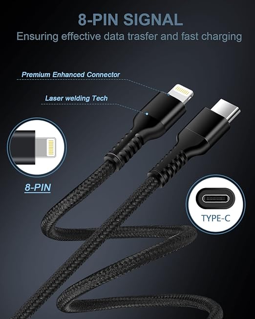 2pack-10ft USB Type C to Lightning iPhone Charger Cable, Original Apple Usbc Power Delivery Fast Charging Cord for iPhone 14/13 Pro Max/13Pro/13/12/11/XR/XS, PD USB-C Lighting Wire Cargador Powerline