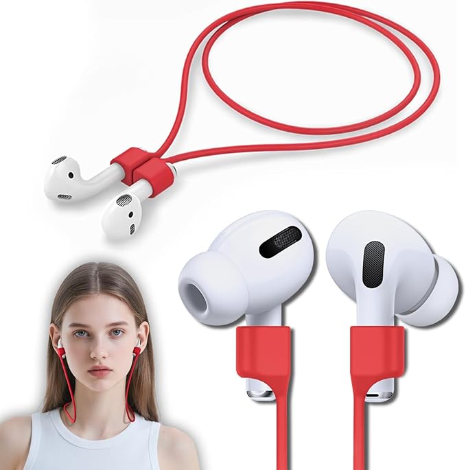 Mooyavia 1 Pack Ultra Strong Magnetic Anti-Lost Straps for AirPods, Colorful Soft Silicone Sports Lanyard Compatible with AirPods 1&2 / AirPods 3rd / AirPods Pro 1st&2nd Gen, Neck Rope Cord - Red