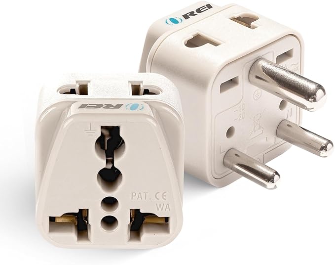 OREI World (USA, UK, China & More) to India (Type D) Travel Adapter Plug - 2 in 1 - CE Certified - RoHS Compliant - 2 Pack - White Color (DB-10-2PK)