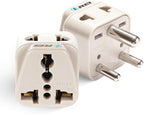 OREI World (USA, UK, China & More) to India (Type D) Travel Adapter Plug - 2 in 1 - CE Certified - RoHS Compliant - 2 Pack - White Color (DB-10-2PK)