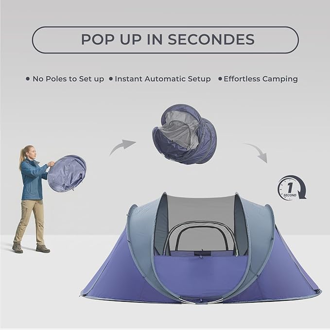 4/6 Person Easy Pop Up Tent,Camping Tent with Skylight and Rainfly,Waterproof,Quick Setup-Instant Tents for Camping Outdoor