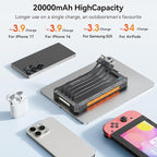 Solar-Charger-Power-Bank - 20000mah Solar Powered Battery Charger Cell Phone,20W Fast Charging Built in Cables,Camping Essentials Portable External Battery Pack Compatible with Multiple Devices