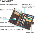CONTACTS Full Grain Leather Passport Holder Compatible with Airtag Slot RFID Blocking Passport Wallet Travel Slim Passport Cover with SIM Card Removal Tool (Brown)