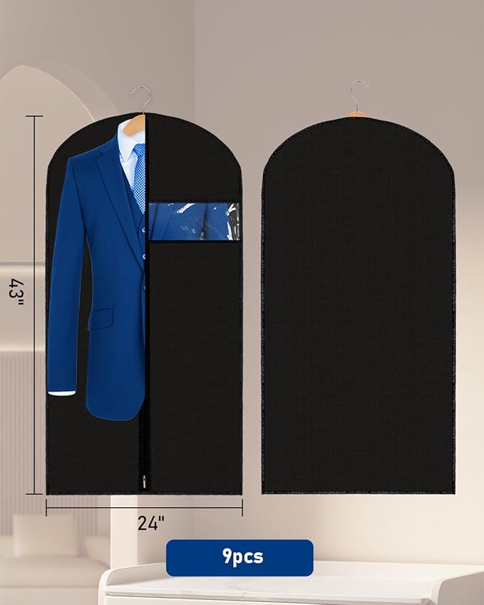 Garment Bags Garment Covers 24 x 43 Inch, 2 Packs PEVA Suit Bags for Hanging Clothes, Suit Covers on Closet or Travel for Suits, T-shirts and Jackets