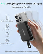 GREPRO Magnetic Portable Charger, 10000mAh for Magsafe Power Bank with a 22.5W USB-C Cable, USB-C Input & Output, LED Display for iPhone 17/17 Air/17 Pro/17 Pro Max/16/15/14/13/12 Series and AirPods