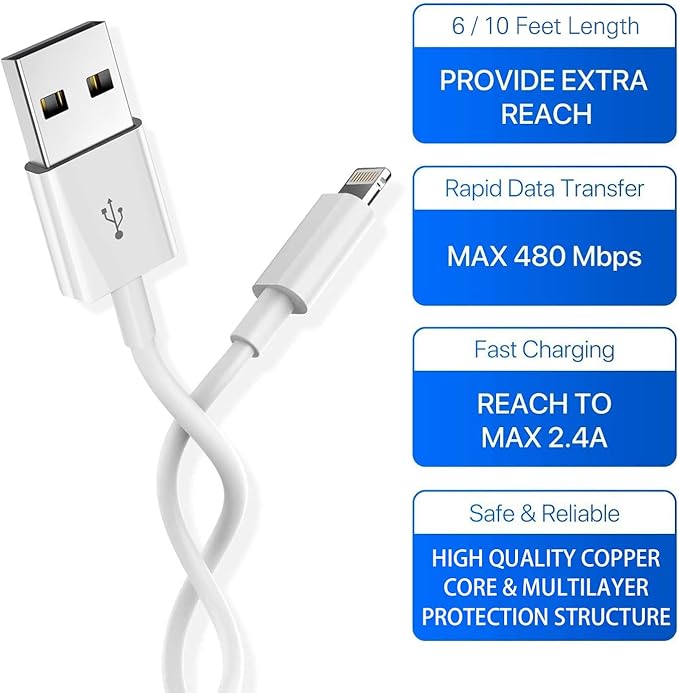 iPhone Charger Fast Charging [Apple MFi Certified] 5pack 6/6/6/10/10FT Long Lightning Cable High Speed Data Sync Cord Compatible with 14/13/12/11 Pro Max/XS MAX/XR/XS/X/8/7/Plus/6S/6/SE/5S&More