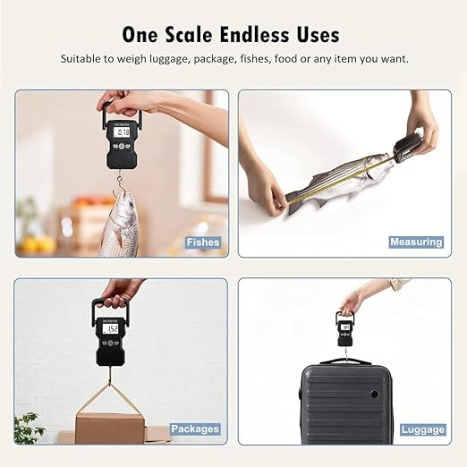 NUTRI FIT Luggage Weight Scale 110lb/50kg Hanging Luggage Scale for Suitcase with Comfortable Handle and Large Hook, Portable Fishing Scale, Backlit LCD for Travel with Measuring Tape
