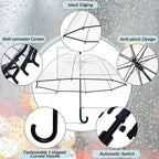 Clear Bubble Umbrella - Automatic Opening Clear Dome Umbrella with the Stylish J-Shaped Handle for Men and Women, Wedding, Outings and Large Group Gatherings, Graduations, Proms, or Daily City Walks