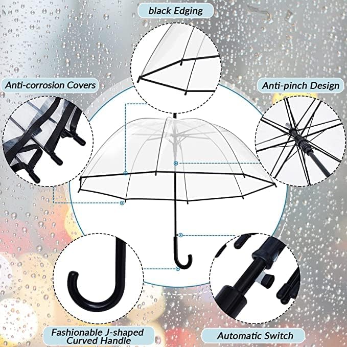 Clear Bubble Umbrella - Automatic Opening Clear Dome Umbrella with the Stylish J-Shaped Handle for Men and Women, Wedding, Outings and Large Group Gatherings, Graduations, Proms, or Daily City Walks