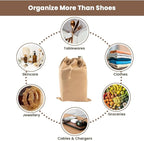 LFH Cotton Rich Shoe Storage Bags with Drawstring, Dustproof Breathable Reusable Organizer, Perfect For Travel, Dorm, Hotel, College, Gym, Easy to Carry, Machine Washable 8"x17" (Pack of 2) - Beige