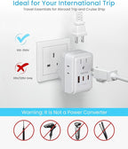 1 Pack UK Adapters for Travel, VINTAR PD 35W Foldable US to UK Plug Adapter with 4 AC Outlets & 3 USB Ports (2 USB-C), Type G Power Adaptor for Ireland England Scotland London Dubai Singapore