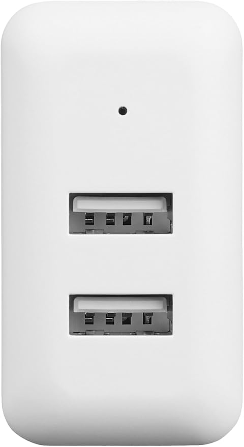 Amazon Basics 24W Dual Port USB-A Wall Charger, Fast Portable (12W, 2.4A per port), Multiple Device Compatible for Phones (iPhone 16/15/14/13/12/11/X, Samsung, and more), non-PPS, White