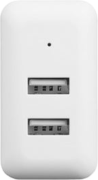 Amazon Basics 24W Dual Port USB-A Wall Charger, Fast Portable (12W, 2.4A per port), Multiple Device Compatible for Phones (iPhone 16/15/14/13/12/11/X, Samsung, and more), non-PPS, White