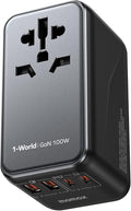 MOMAX 100W Universal Travel Adapter, 5-in-1 GaN International Power Adapter for Laptop, Phone, 2 USB-C PD & 2 USB-A QC Wall Charger, European Travel Plug Adapter for UK/US/AUS/JP, Travel Essentials
