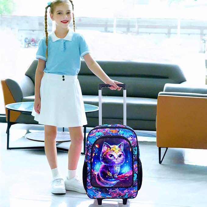 Kids Suitcases for Girls, Cute Cat Luggage Rolling with Wheels, kids carry on luggage for Children Toddler Elementary(Black)