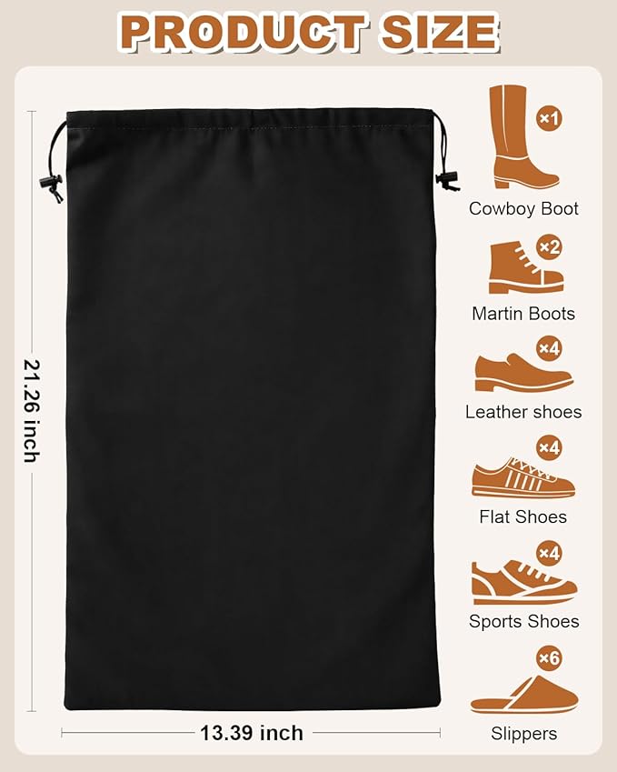 4 Pcs Shoe Bags for Travel, 21.2"x13.3" Large Boot Bags for Cowboy Boots, Washable Velvet Dust Bag with Drawstring for Dress Shoes, Handbags and Clothing, Suitable for Travel and Home Storage
