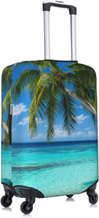 Tropical Beach Palm Tree Luggage Cover, Washable Elastic Baggage Protector - Anti-scratch Double-sided Zipper Closure for 29-32 Inch Wheeled Suitcase