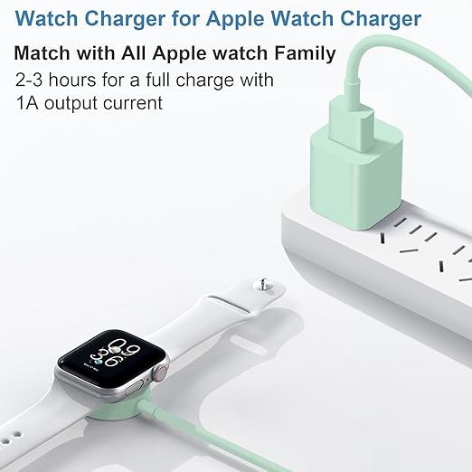 Fast Charger for Apple Watch Charger, 3.2FT Fast Charging Cord with Wall Chargers Plug Block Compatible with Apples Watchs Series 10/9/8/7/SE/6/5/4/3/2/1（Green）