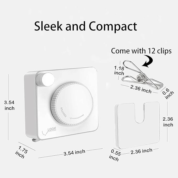 Retractable Clothesline Indoor,Bathroom Clothesline Retracting Heavy Duty Clothes Drying Laundry Line Travel Clothesline for Hotel Room Wall Mounted Stainless Steel Line-13.8 Feets,White